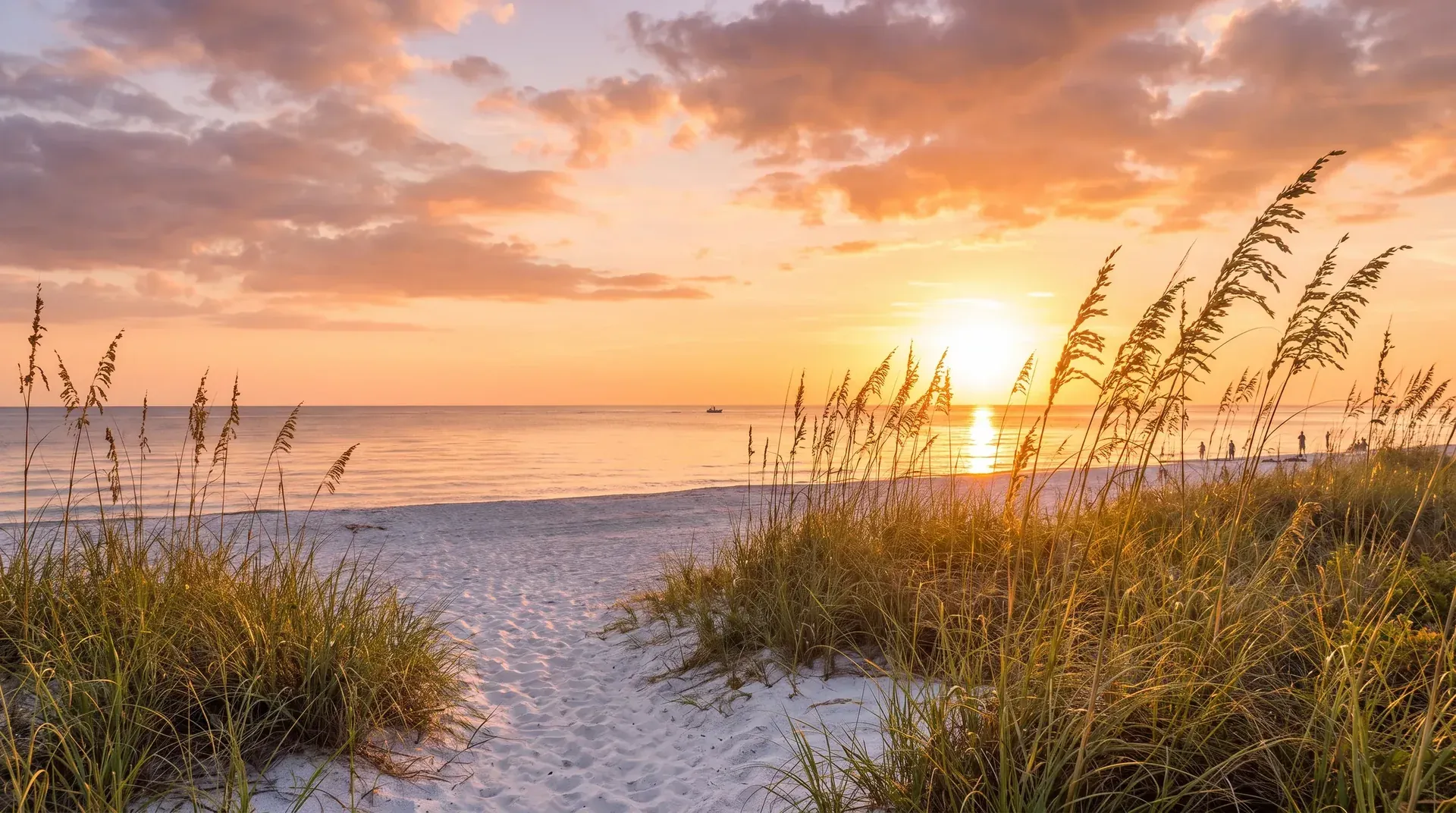 Sea oats on a beach dune at sunset